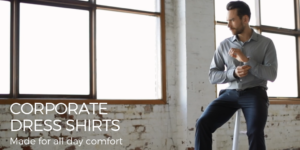 John Miles Corporate Performance Dress Shirts - Non-Iron, Moisture Wicking, Sweat Proof, 4 Way Stretch, Easy Care