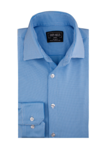 John Miles Blue & White Gingham Men's Performance Dress Shirt - Non Iron, Moisture Wicking, Sweat Proof, 4 Way Stretch, Easy Care
